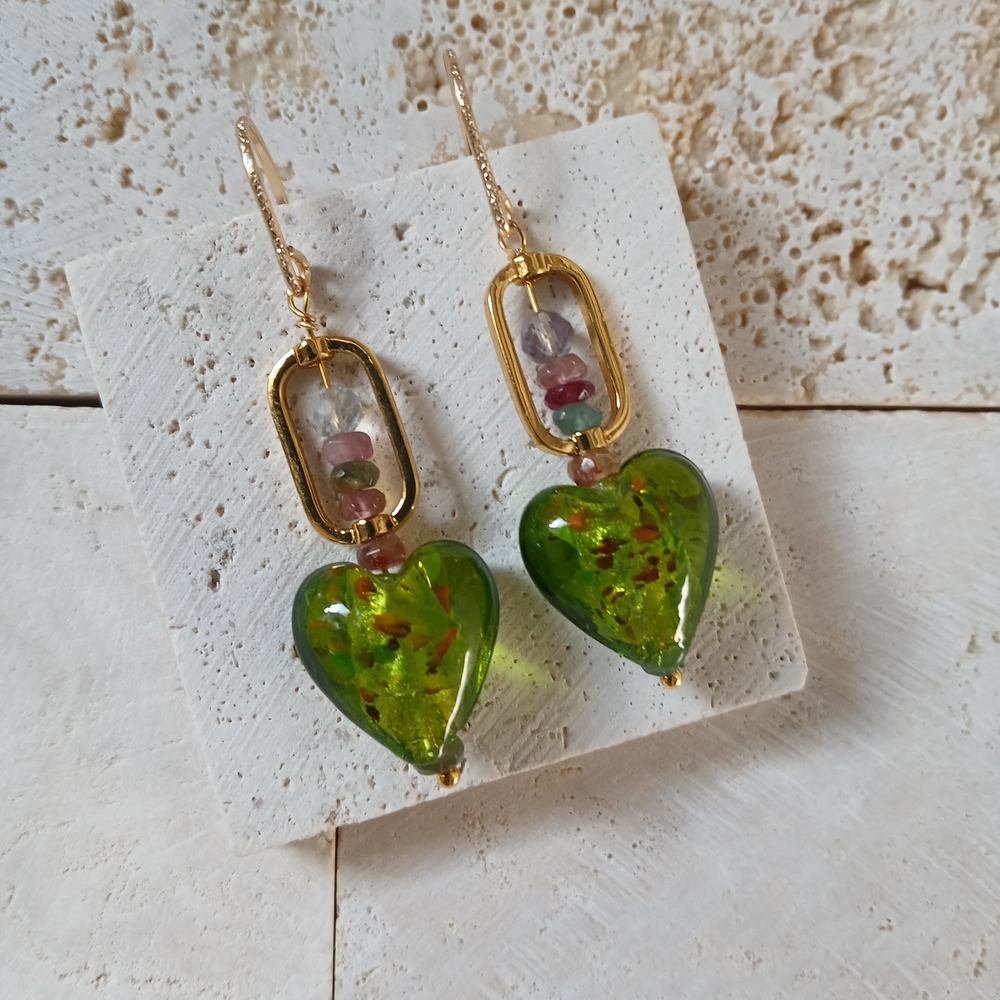 Green Heart Drop Earrings